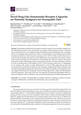 Novel Drug-Like Somatostatin Receptor 4 Agonists Are Potential Analgesics for Neuropathic Pain
