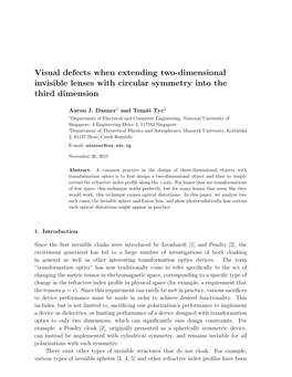 Visual Defects When Extending Two-Dimensional Invisible Lenses with Circular Symmetry Into the Third Dimension