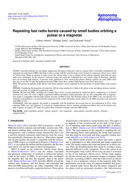 Repeating Fast Radio Bursts Caused by Small Bodies Orbiting a Pulsar Or a Magnetar Fabrice Mottez1, Philippe Zarka2, and Guillaume Voisin3,1