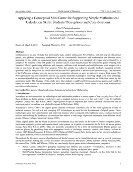 Applying a Conceptual Mini Game for Supporting Simple Mathematical Calculation Skills: Students’ Perceptions and Considerations