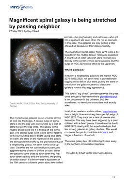 Magnificent Spiral Galaxy Is Being Stretched by Passing Neighbor 27 May 2021, by Ray Villard