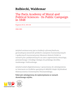 The Paris Academy of Moral and Political Sciences-Its