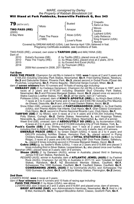 MARE, Consigned by Darley the Property of Rabbah Bloodstock Ltd. Will Stand at Park Paddocks, Somerville Paddock Q, Box 343