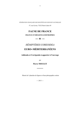 Faune De France Hémiptères Coreoidea Euro-Méditerranéens