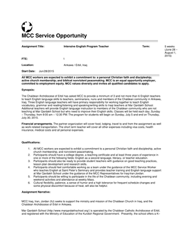 MCC Service Opportunity ______