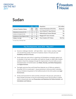 Sudan: Freedom on the Net 2017