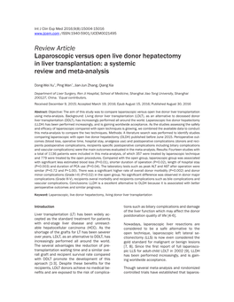 Review Article Laparoscopic Versus Open Live Donor Hepatectomy in Liver Transplantation: a Systemic Review and Meta-Analysis