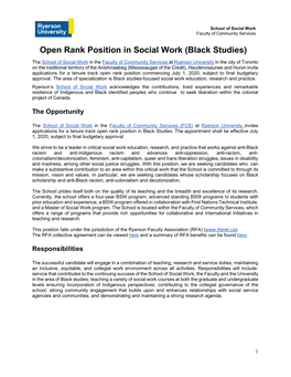 Open Rank Position in Social Work (Black Studies)