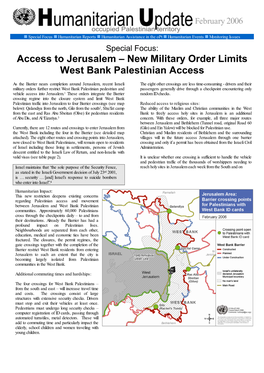 Access to Jerusalem – New Military Order Limits West Bank Palestinian Access