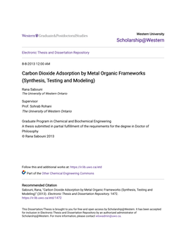 Carbon Dioxide Adsorption by Metal Organic Frameworks (Synthesis, Testing and Modeling)