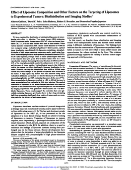 Effect of Liposome Composition and Other Factors on the Targeting of Liposomes to Experimental Tumors: Biodistribution and Imaging Studies1