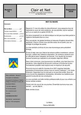 Clair Et Net 2020 Le Bulletin Municipal D’Informations De Warmeriville