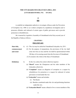Uttarakhand Lokayukta Bill, 2011 [Uttarakhand Bill No