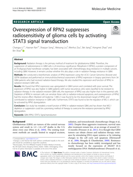 Overexpression of RPN2 Suppresses Radiosensitivity of Glioma Cells By