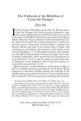 The Outbreak of the Rebellion of Cyrus the Younger Jeffrey Rop