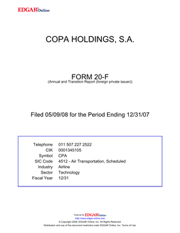 Copa Holdings, S.A
