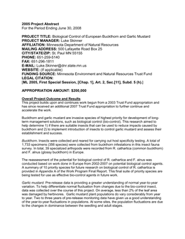 2005 Project Abstract for the Period Ending June 30, 2008 PROJECT