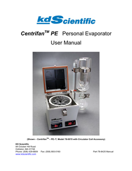 Centrifan PE Personal Evaporator User Manual