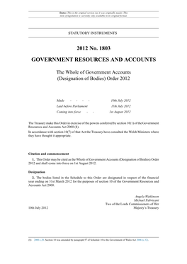 The Whole of Government Accounts (Designation of Bodies) Order 2012