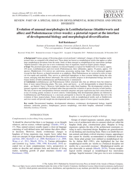 Evolution of Unusual Morphologies in Lentibulariaceae (Bladderworts and Allies) And