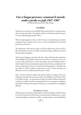 Une Si Longue Presence: Comment Le Monde Arabe a Perdu Ses Juifs 1947-1967 by Nathan Weinstock, Plon, 2008, 358 Pp