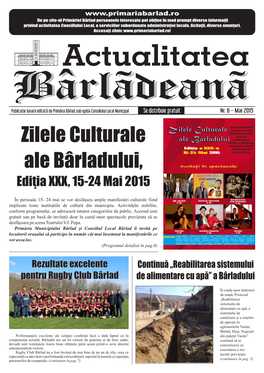 Zilele Culturale Ale Bârladului, Ediţia XXX, 15-24 Mai 2015