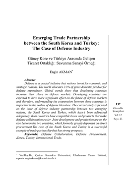 Emerging Trade Partnership Between the South Korea and Turkey: The