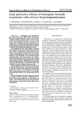 Early Protective Effects of Tiotropium Bromide in Patients with Airways Hyperres P O N S I V E N E S S