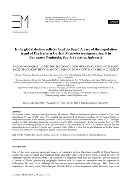 A Case of the Population Trend of Far Eastern Curlew Numenius Madagascariensis in Banyuasin Peninsula, South Sumatra, Indonesia