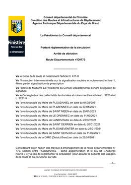 Conseil Départemental Du Finistère Direction Des Routes Et Infrastructures De Déplacement Agence Technique Départementale Du Pays De Brest