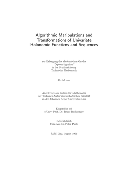 Algorithmic Manipulations and Transformations of Univariate Holonomic Functions and Sequences