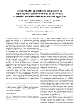 Identifying the Optimal Gene and Gene Set in Hepatocellular Carcinoma Based on Differential Expression and Differential Co-Expression Algorithm