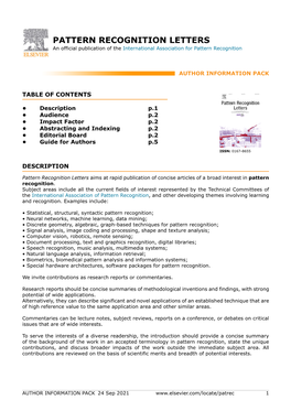 PATTERN RECOGNITION LETTERS an Official Publication of the International Association for Pattern Recognition