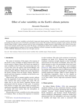 Effect of Solar Variability on the Earth's Climate Patterns