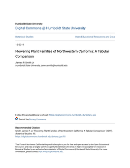 Flowering Plant Families of Northwestern California: a Tabular Comparison