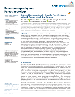 Intense Hurricane Activity Over the Past 1500 Years at South Andros