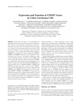 Expression and Function of FERMT Genes in Colon Carcinoma Cells