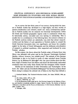 Political Expediency and Historical Scholarship Some Remarks on Stanford and Ezel Kural Shaws’ Histor Y of the Ottom an Empire and Modern Turkey,Nol.U