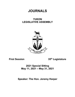 Journals of the Yukon Legislative Assembly 2021 Special Sitting