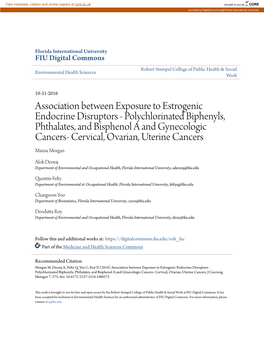 Polychlorinated Biphenyls, Phthalates, and Bisphenol a and Gynecologic Cancers- Cervical, Ovarian, Uterine Cancers Marisa Morgan