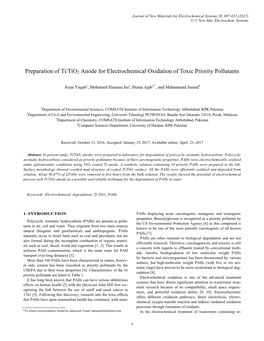 Preparation of Ti/Tio2 Anode for Electrochemical Oxidation of Toxic Priority Pollutants