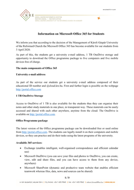 Information on Microsoft Office 365 for Students