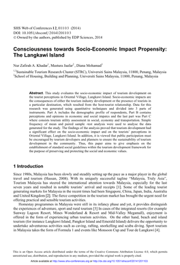 Consciousness Towards Socio-Economic Impact Propensity: the Langkawi Island