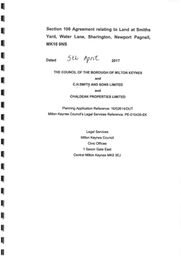 Section 106 Agreement Relating to Land at Smiths Yard, Water Lane, Sherington, Newport Pagnell, MK16 9NS