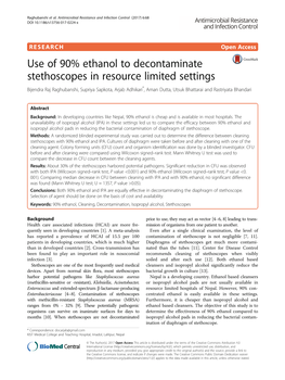 Use of 90% Ethanol to Decontaminate Stethoscopes in Resource Limited