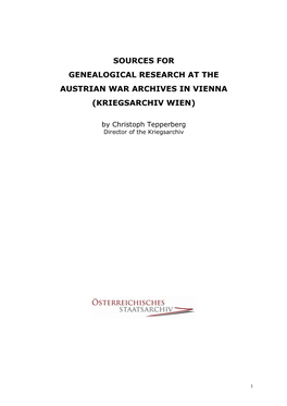 Sources for Genealogical Research at the Austrian War Archives in Vienna (Kriegsarchiv Wien)