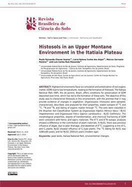 Histosols in an Upper Montane Environment in the Itatiaia Plateau