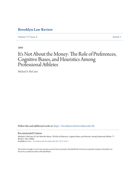The Role of Preferences, Cognitive Biases, and Heuristics Among Professional Athletes Michael A