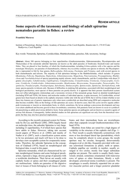 Some Aspects of the Taxonomy and Biology of Adult Spirurine Nematodes Parasitic in Fishes: a Review