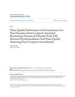Water Quality Performance and Greenhouse Gas Flux Dynamics